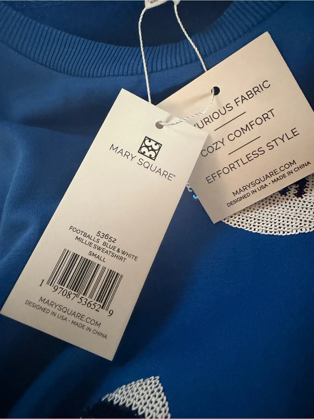 💙 NWT Mary Square “Footballs” Millie Sweatshirt 💙 - Picture 2 of 6